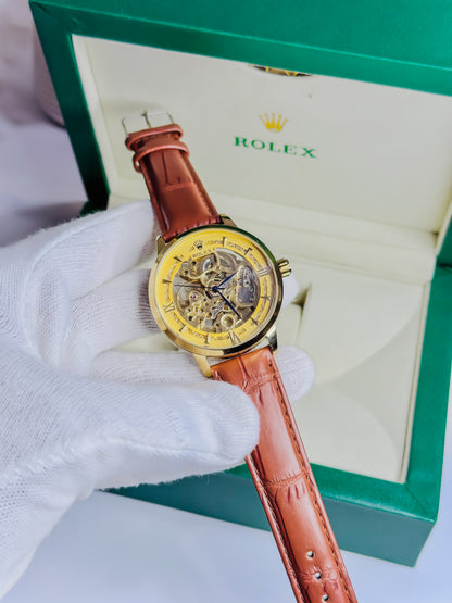 Rolex Automatic Skeleton -  Golden Brown Leather Edition