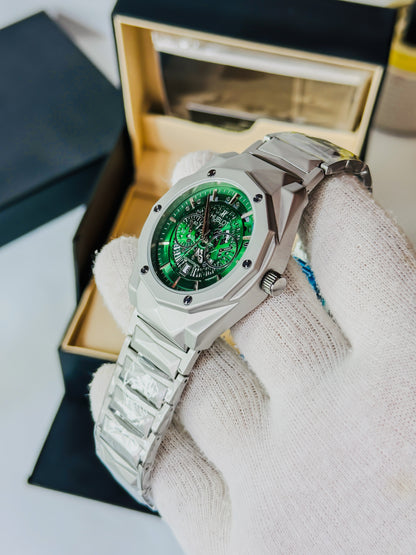 Diamond Cut Spider Green Dial Silver Edition