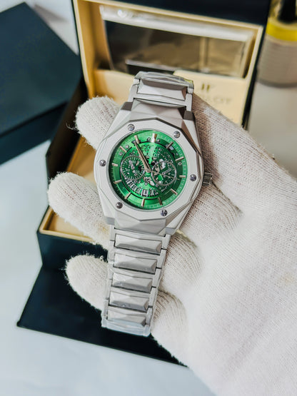 Diamond Cut Spider Green Dial Silver Edition